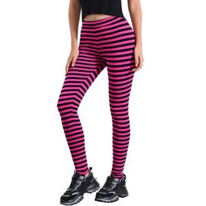 Printed High Waist Elastic Waist Yoga Leggings Hot Pink Black-Stripe